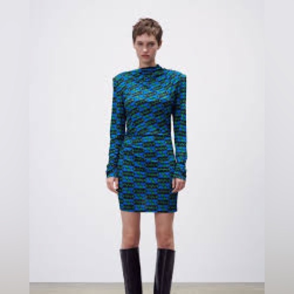 Zara Blue and Green Mini Dress - Picture 9 of 9